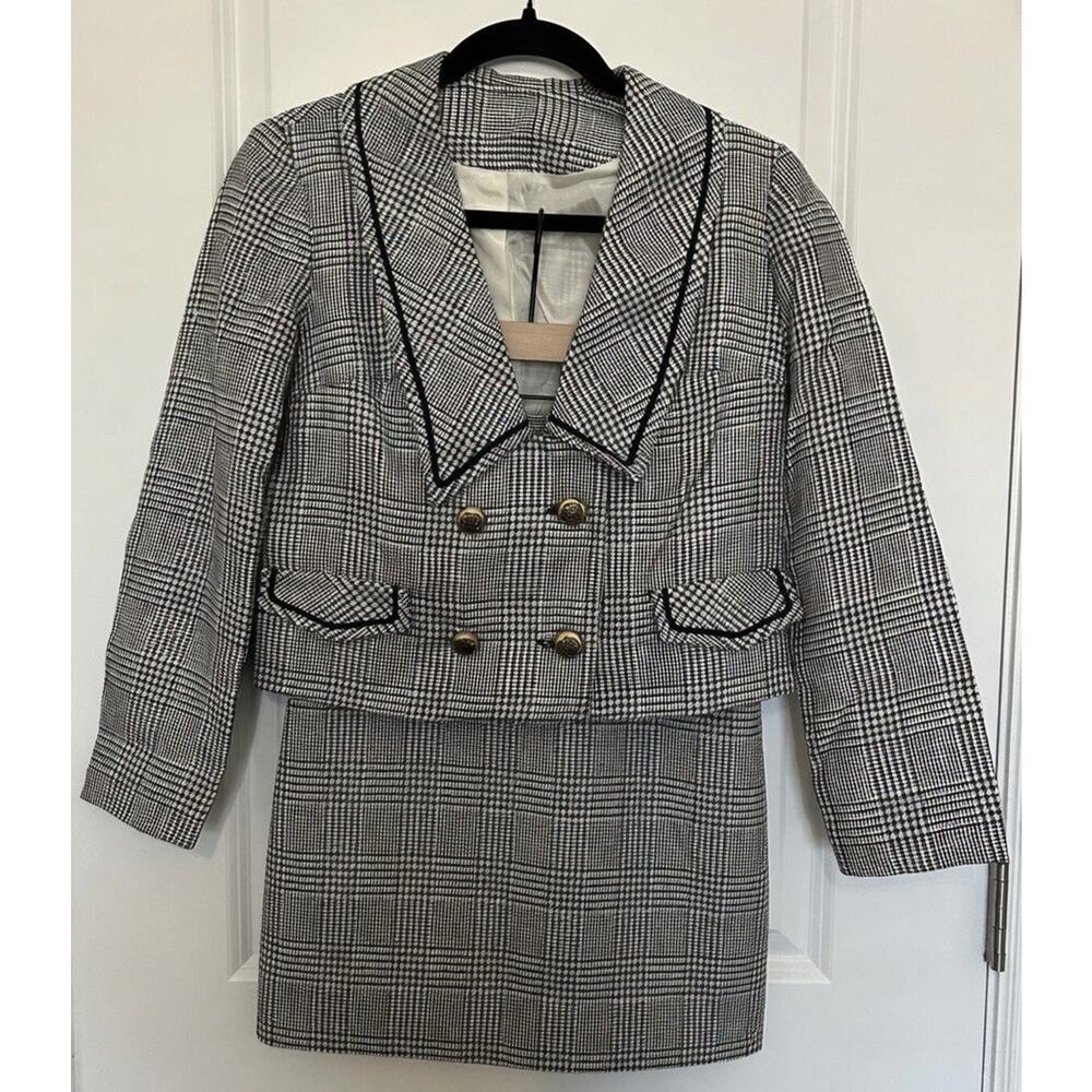 Vintage 1950s Bobbie Brooks Glen Plaid Wool Skirt Suit Set USA Junior 5/7 (XS/0)